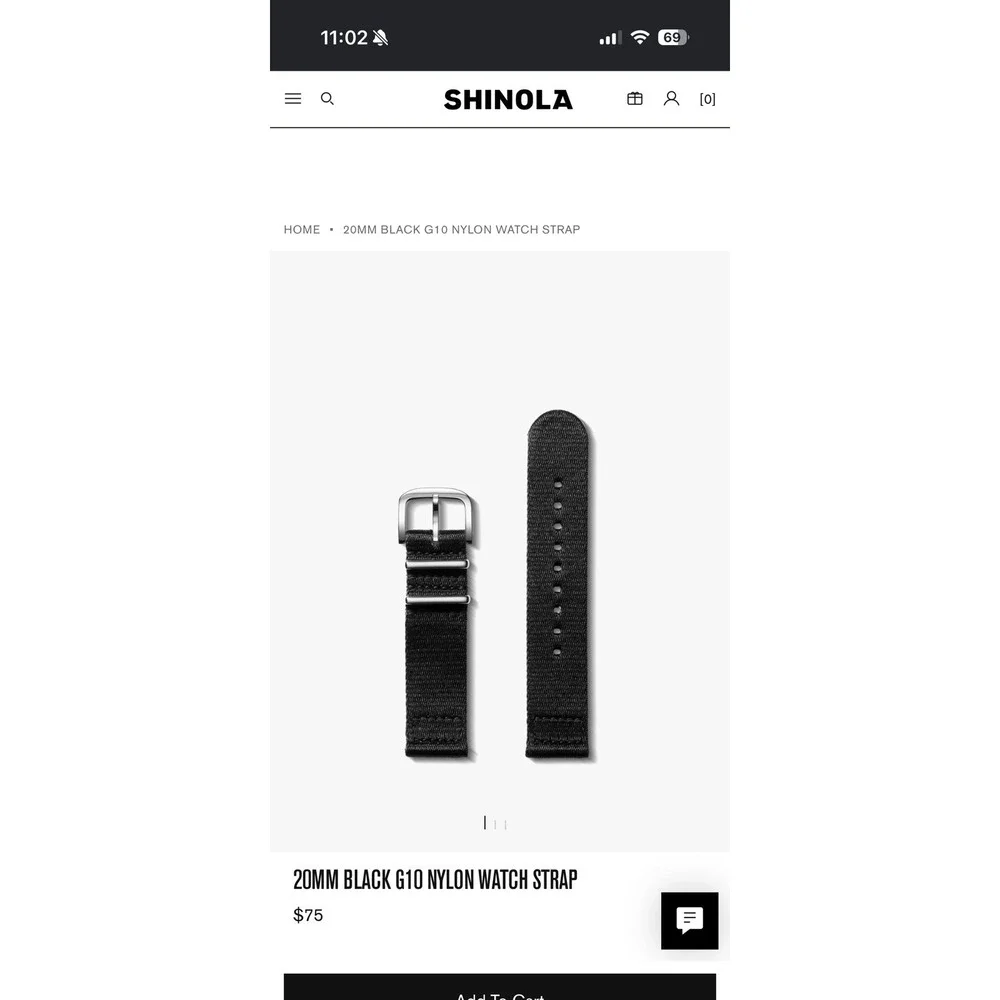 Shinola Detroit 20mm Nylon Watch Strap Black for Apple Watch (38-42mm)